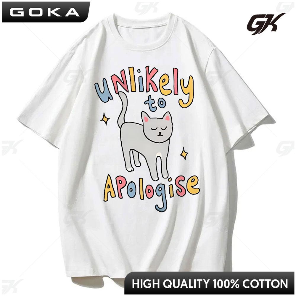 Funny Cat Graphic Tee Unlikely To Apologise Cat Print T Shirt Unisex Positive Quote Summer Classics Shirt Cotton Women Clothing