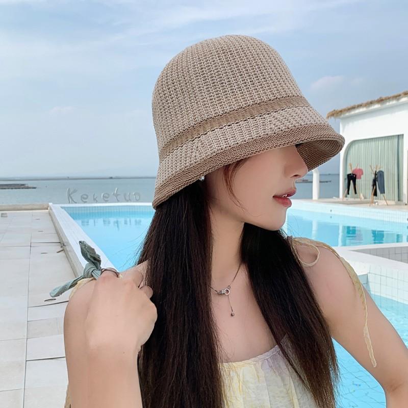 Hat Women's Bucket Hat Spring and Summer Hollow Thin Sun Hat Sunscreen Sunshade Bucket Hat Showing Washbasin Hat