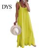 Loose Fit Summer Dress Women's Casual Tie Shoulder Sleeveless Square Fresh Natural Look Neck Maxi A-Line Ruffle Flowy Beach Sundress Spring
