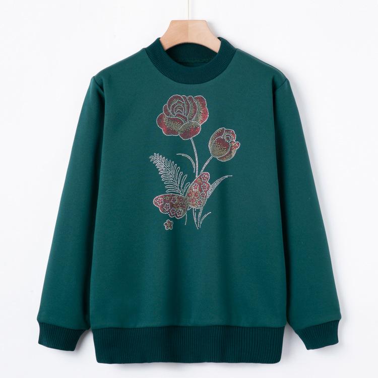 

Модный базовый свитер для осени для женщин среднего и пожилого возраста, для бабушки, новый пуловер, вязаный свитер, модный свитер с горячими бриллиантами для матери среднего возраста 3XL зелёный