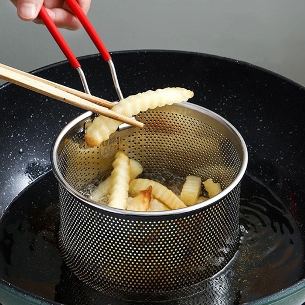 Easy Clean Oil Pan Strainer Stainless Steel Deep Frying Basket Cooking Basket  Kitchen Tool