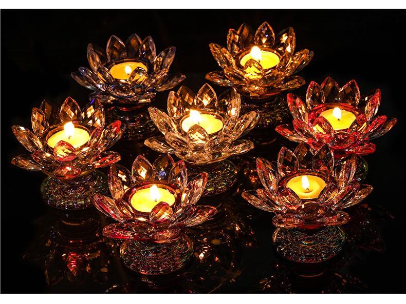 Kristall-Lotus-Glas-Kerzenhalter - Mehrfarbiges Ornament, Ewige Butterlampe für Heimdekoration