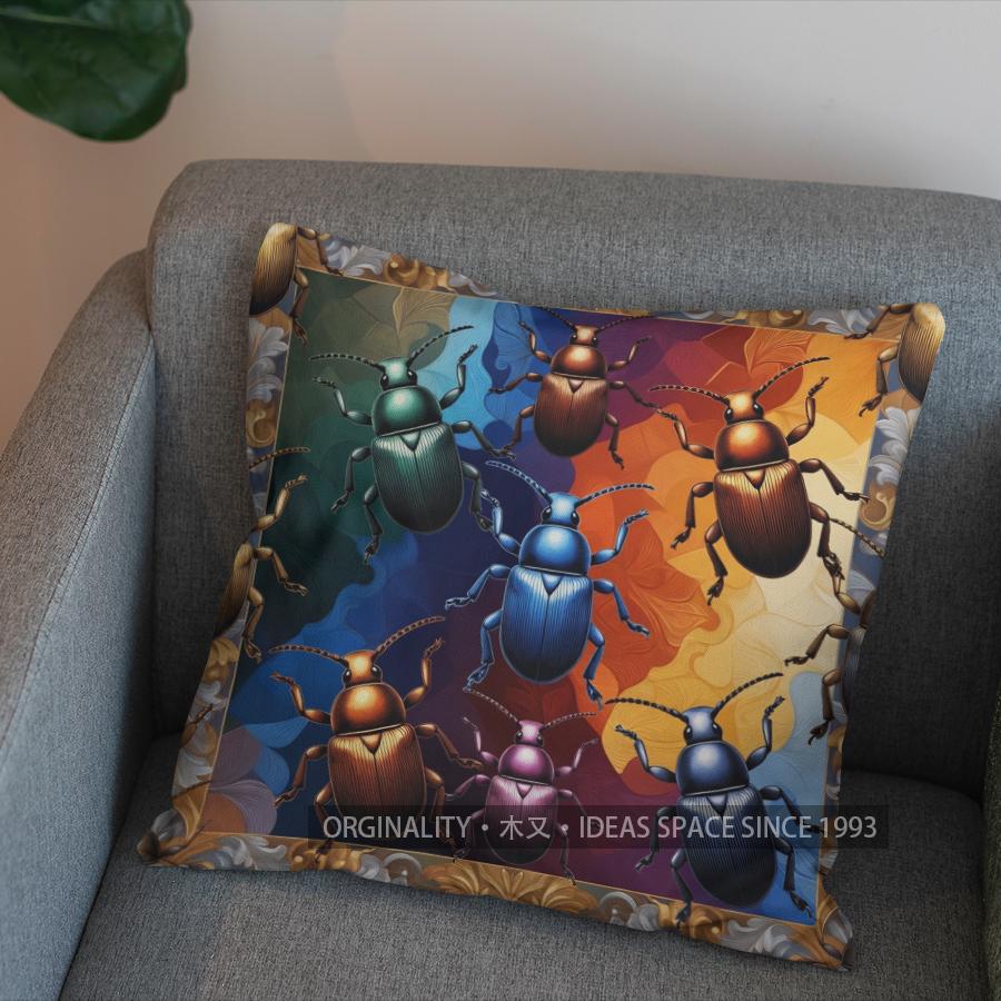 2D Colorful Beetles Art Pillow For Home Decor Pattern Cushion Cover Suitable For Sofa Bedroom Car Pillow Cover