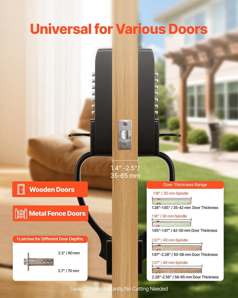 Mechanical Keyless Entry Door Lock, 2.0 Code Upgrade, 4-7 Digits Code, Double-Sided Push Button Combination Keypad Door Lock with Pull Handle, Auto