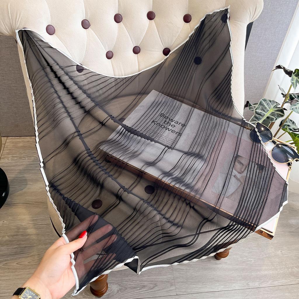 Solid Color Simulated Silk Scarf Women'S Spring Summer Pleated Small Square Scarf High-End Fashion Versatile Scarf