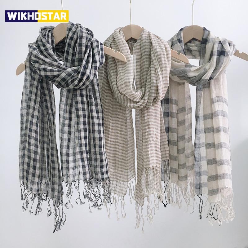 High Quality 100% Linen Scarf Plaid Shawl Four Seasons Scarves Muslim Scarves For Lady