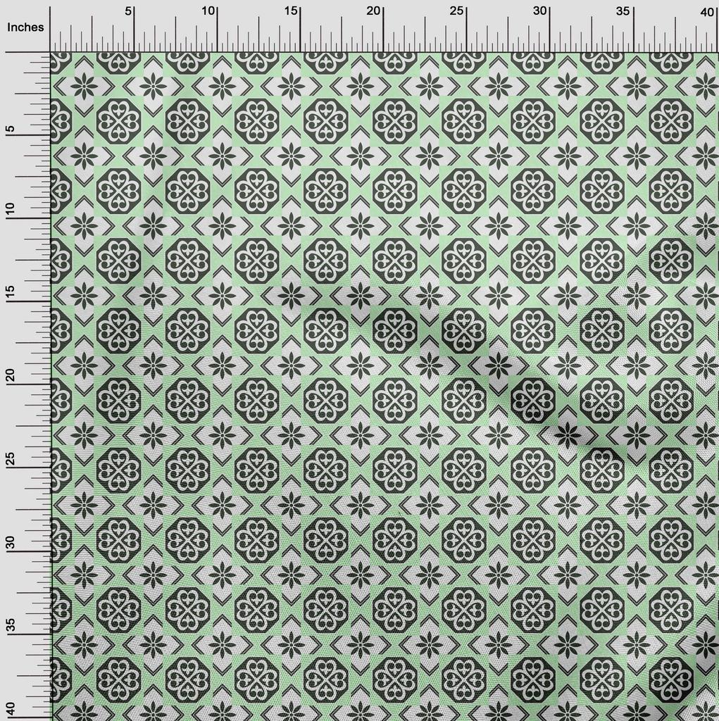 oneOone Cotton Flex Arctic Blue Fabric Floral & Tiles Moroccan Sewing Craft Projects Fabric Prints By Meter 40 Inch
