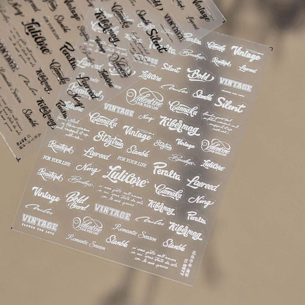 New English Letter Nail Art Stickers Black White Artistic Font Nail Decoration 3D Embossed DIY Manicure Decals Manicure Tool