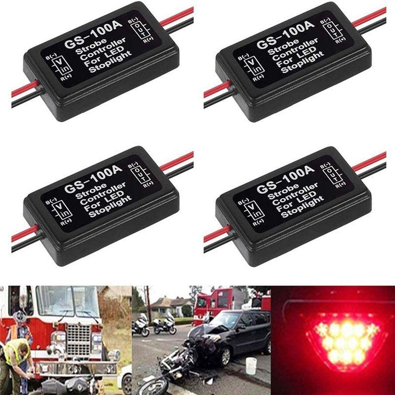 F9-4Piece GS-100A Brake Light Flasher Module DC 12-24V 24W High Brake Controller Tail Lamp Safety Prompt Controller