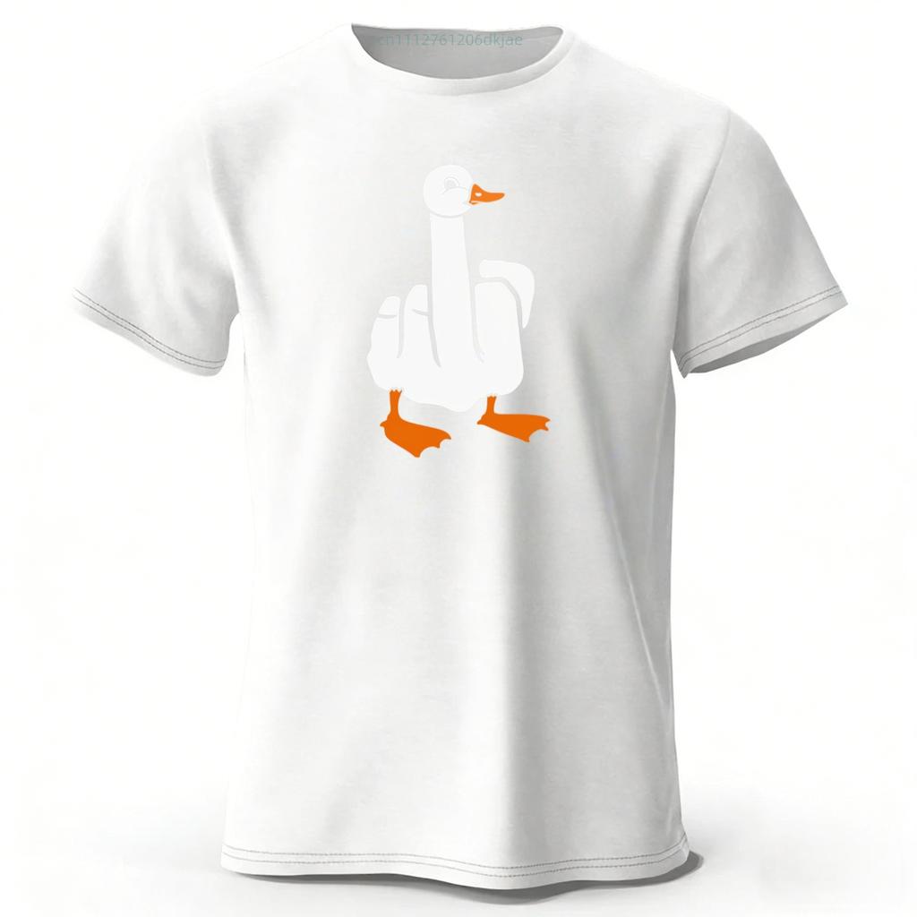 Funny Middle Finger Duck Creative Print Pure Cotton Tshirt for Mens Leisure Entertainment Tshirt Plus Size Loose Sports Top