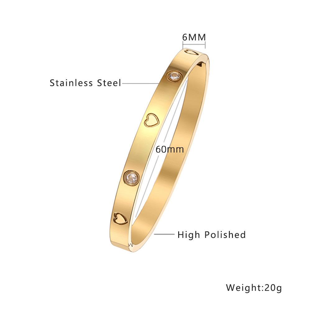 Htpwe Stainless Steel Zirconium Embossed Bracelet Set For Women 18k Gold Plated Couple Holiday Gift Bracelet Party Daily Zircon