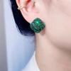 111 Silver Needle Retro Green Square Full Diamond Stud Earrings Women's Medieval Style Earrings Design Sense Light Luxury Earrings