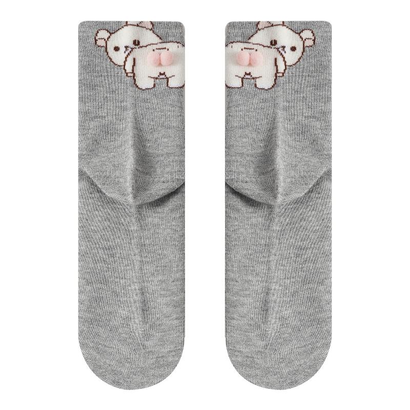 Black White Gray Bear Ankle Socks Cartoon Cute Breathable Sweat-Absorbent Low-Cut Socks for Women