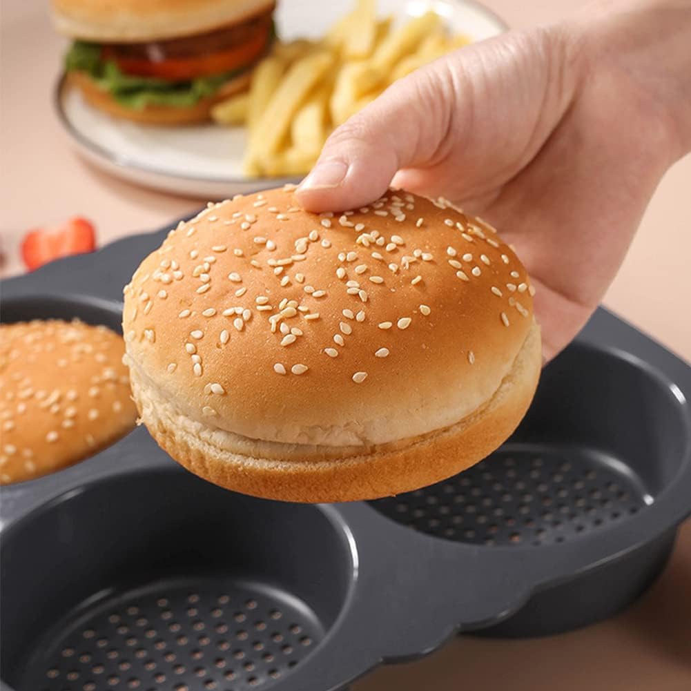 Hamburger Bun Mold Baking Hamburger Bread Pan Non-Stick Silicone Mold Dishwasher Safe 4 Cavities for Burger Buns Kitchen Tool,10cm (4 Inch) Egg