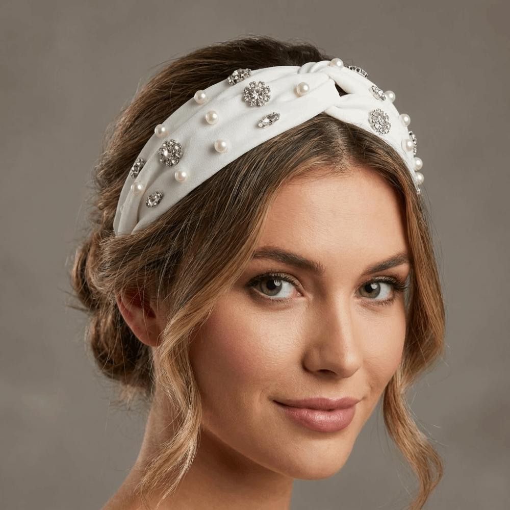 Nail Pearl Head Hoop Solid Color Baroque Headband Vintage Rhinestone Pearl Hairband Adult