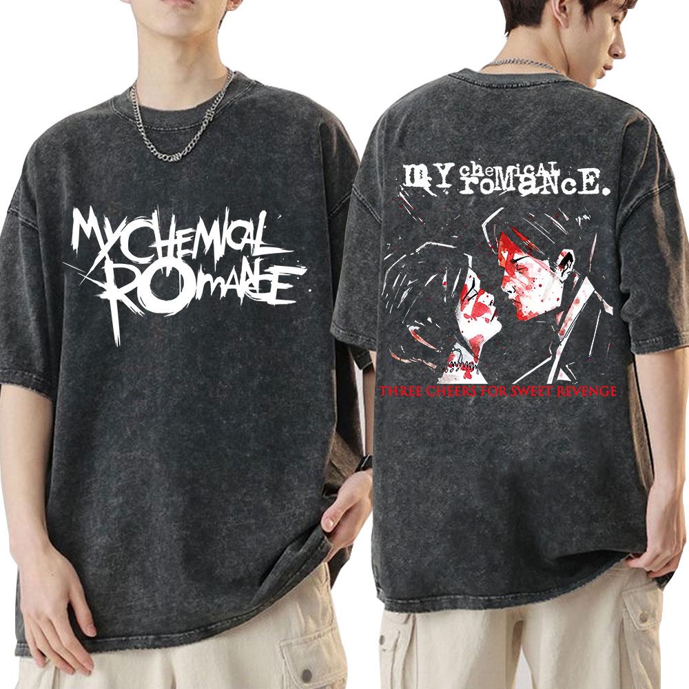 Koszulka Vintage Washed Zespół Rockowy My Chemical Romance Three Cheers for Sweet Revenge Koszulki Gotyckie Męskie Damskie Odzież Koszulki