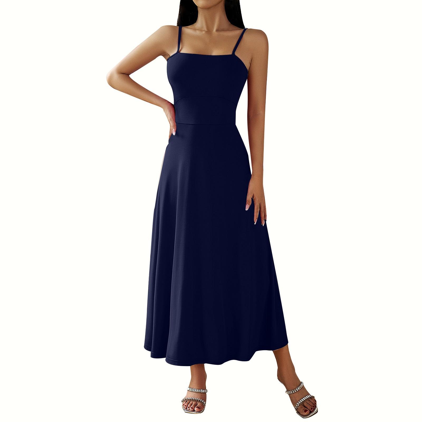 

Жіноча сукня без рукавів, тонкі темпераментні елегантні сексуальні однотонні сукні з краваткою S Темно-синій