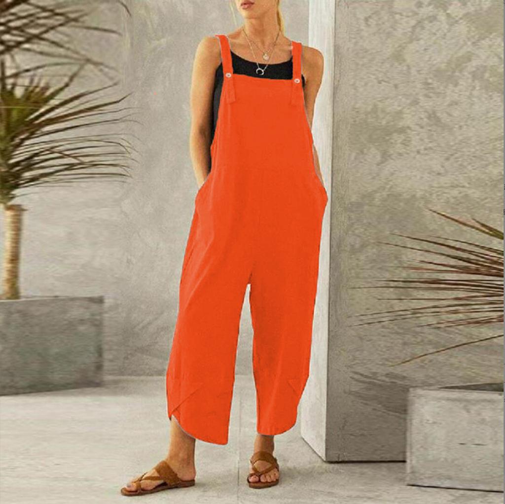 Damen Locker Einfarbig Jumpsuit Träger Haremshose Damen Overall Hose Freizeit Overalls