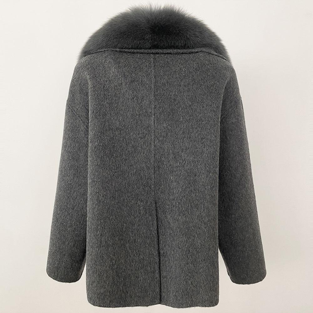 OFTBUY Winter Women Coat Real Fox Fur Double-faced Woolen Mid-length Thick Warm Turn-down Collar Jacket Casual Office Lady Daily Overwears