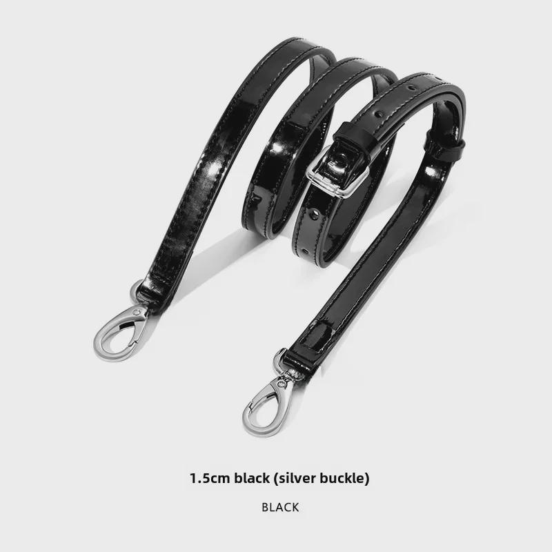 MHS-A-25 Shiny Patent Leather Black Adjustable Shoulder Crossbody Bag with Pin Buckle