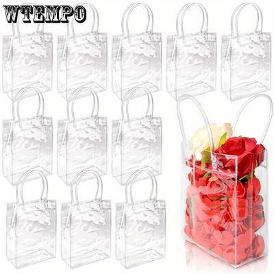 14 Stück Plastik Transparent Geschenktüte mit Henkel Klare Tragetasche Goodie Bag Klare Gastgeschenktüte für Boutique Hochzeit Geburtstagsparty Jelly Kosmetiktasche