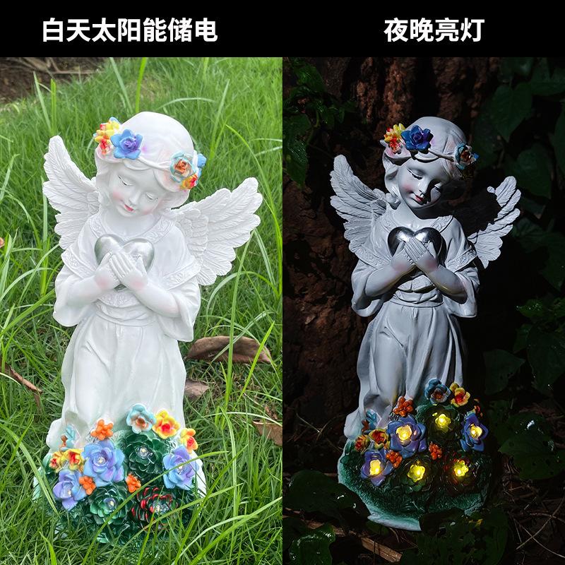 Solar Light Nordic Praying Angel Statue Resin Ornaments Outdoor Courtyard Garden Decoration Lawn Light