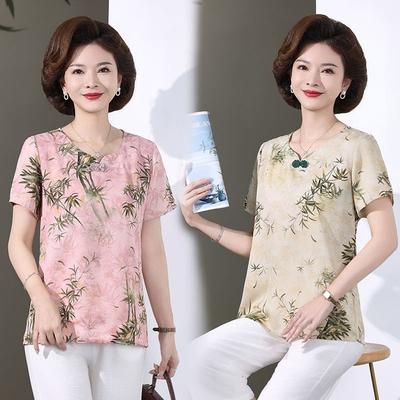 Mother Chiffon Short-sleeved Thin Middle-aged and Elderly Women's Top Temperament Belly-covering Shirt