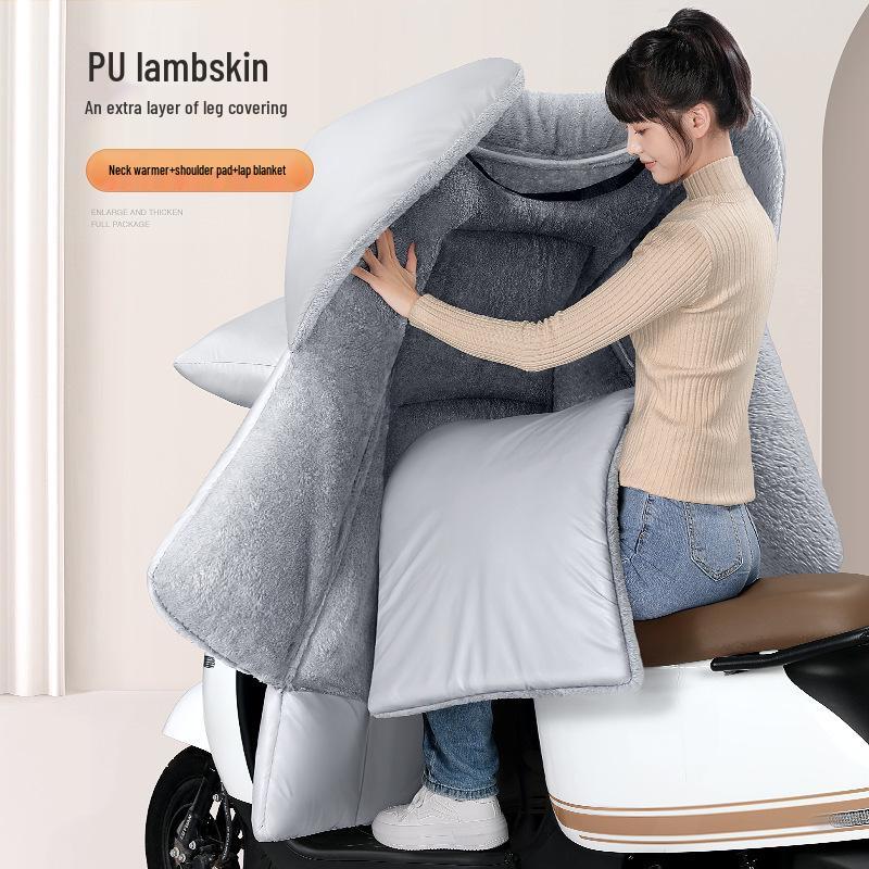 Winter Fleece-Lined Waterproof Leather Windshield Cover for Electric Vehicle and Motorcycle.