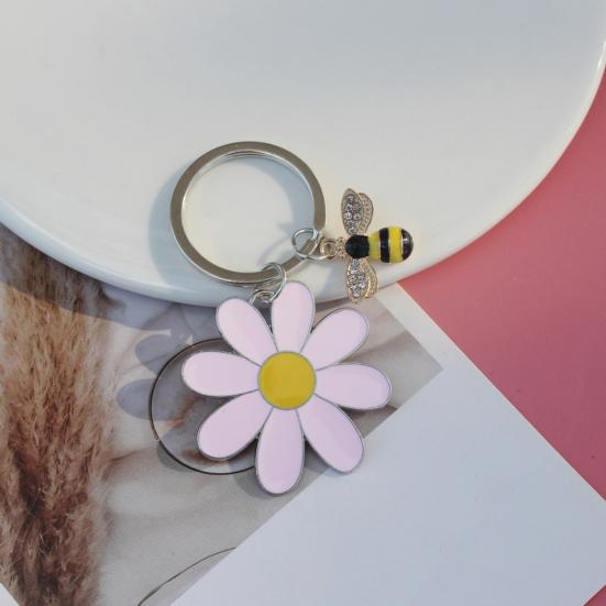 Women Girls Keychain Flower Bee Charm Keyring Shiny Rhinestones Inlaid Small Size Keychain Handbag Accessories