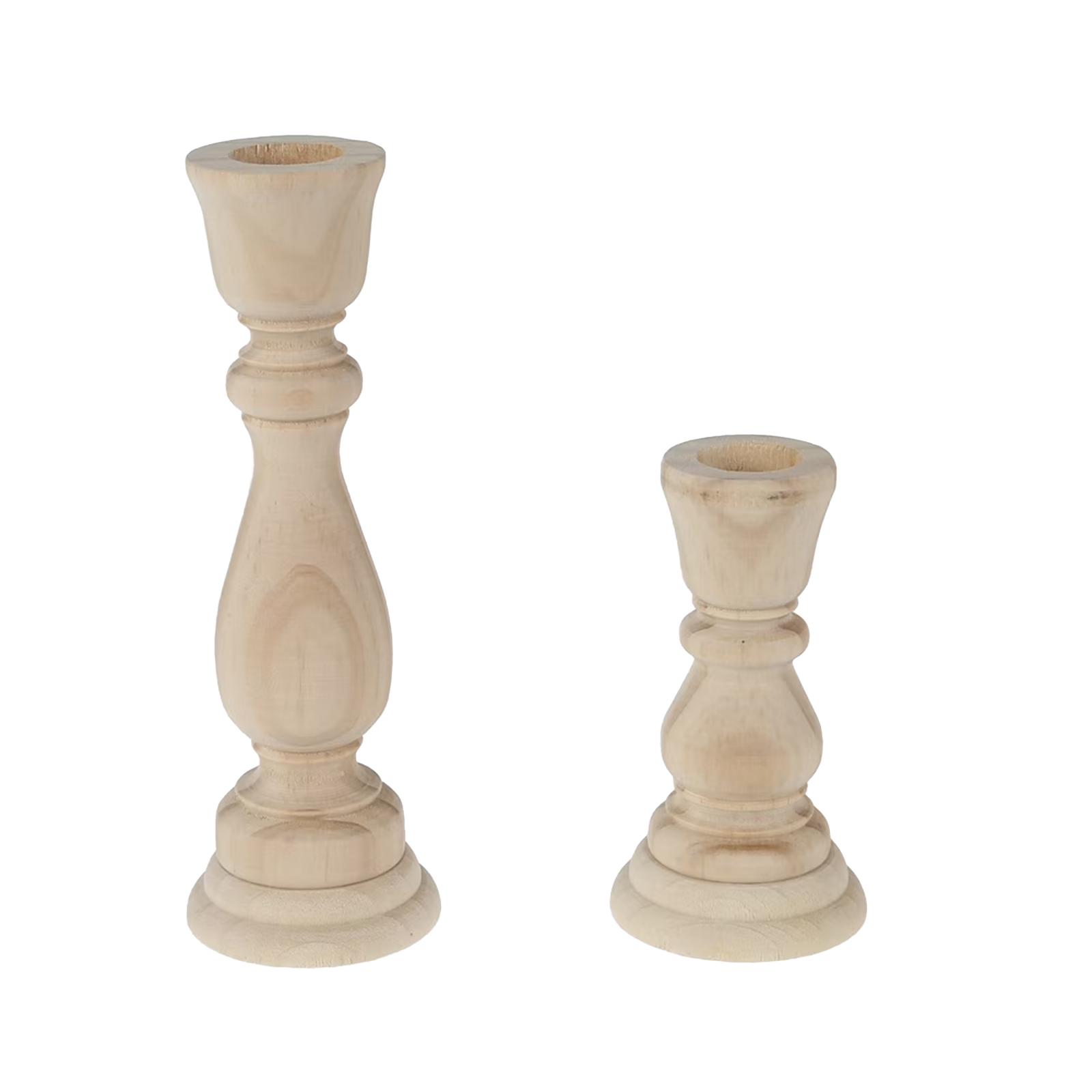 

Set Of 2 Pieces Wooden Candle Holders Vintage Unpainted Wood Craft Candle Holder Set Wedding Decoration One Size