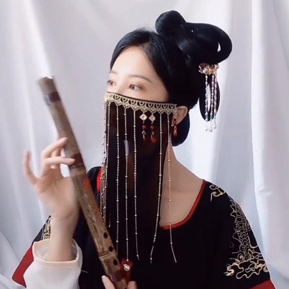 Photos Crystal Ancient Headwear Chinese Hanfu Accessories Hanfu Face Veil Face Covering Gauze