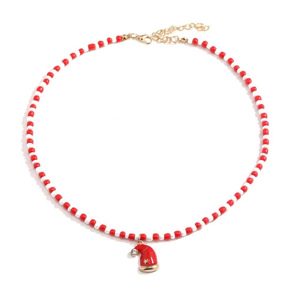 Santa Rice Beaded Chain Clavicle Chain Cartoon Pendant Choker All-match Christmas Necklace  Women