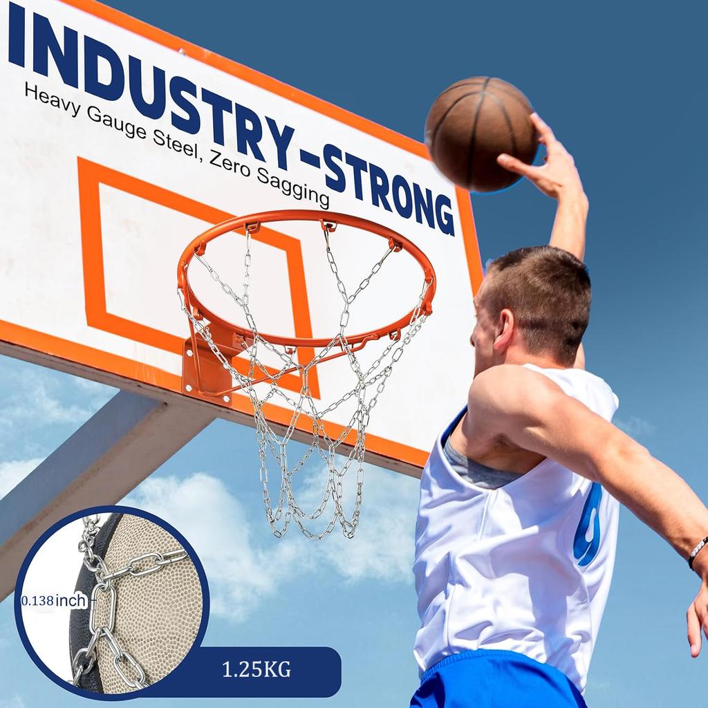 Chain Basketball Net Replacement, 21" Heavy Duty Rust Proof Galvanized Steel with 12 Locking Hooks,Fits All Standard Indoor/Outdoor Hoops
