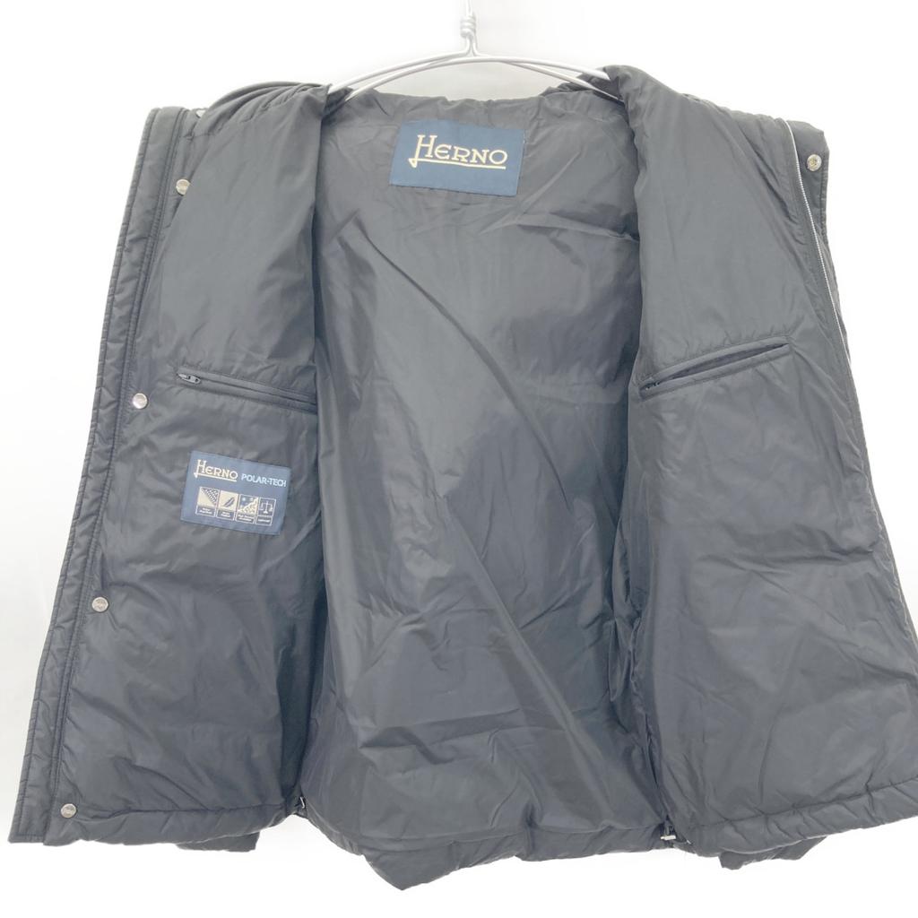 HERNO PI001140U Black Water-Resistant Nylon Down Hoodie Blouson Jacket 48 blackUsed