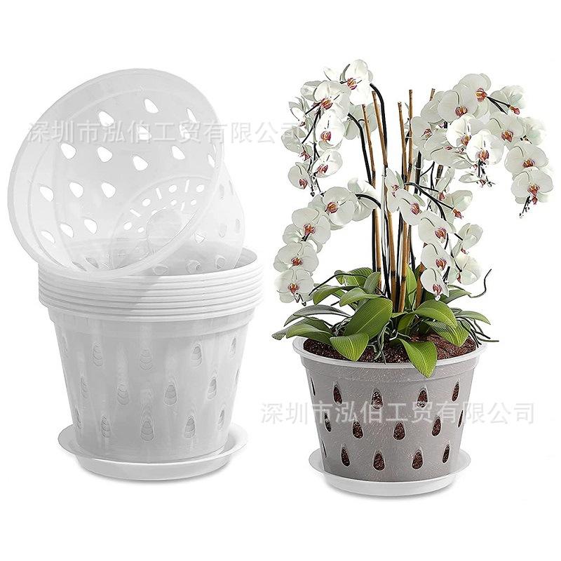 Transparent Plastic Plant Root Control Pots with Drainage Holes and Removable Saucers Set of 5 Suitable for Orchids and Small Plants