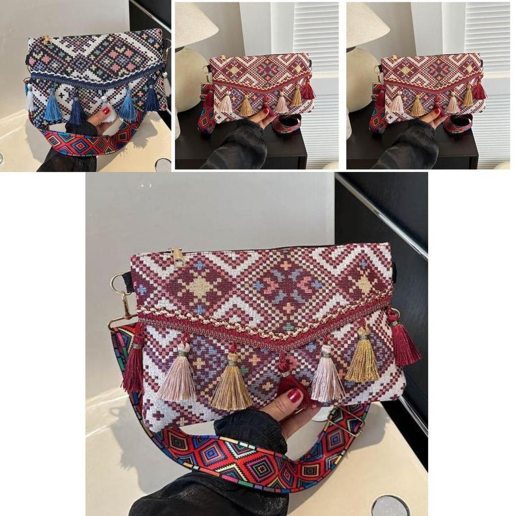 Ethnic Style Tassel Womens Shoulder Bag With Nylon Lining For Casual Travel