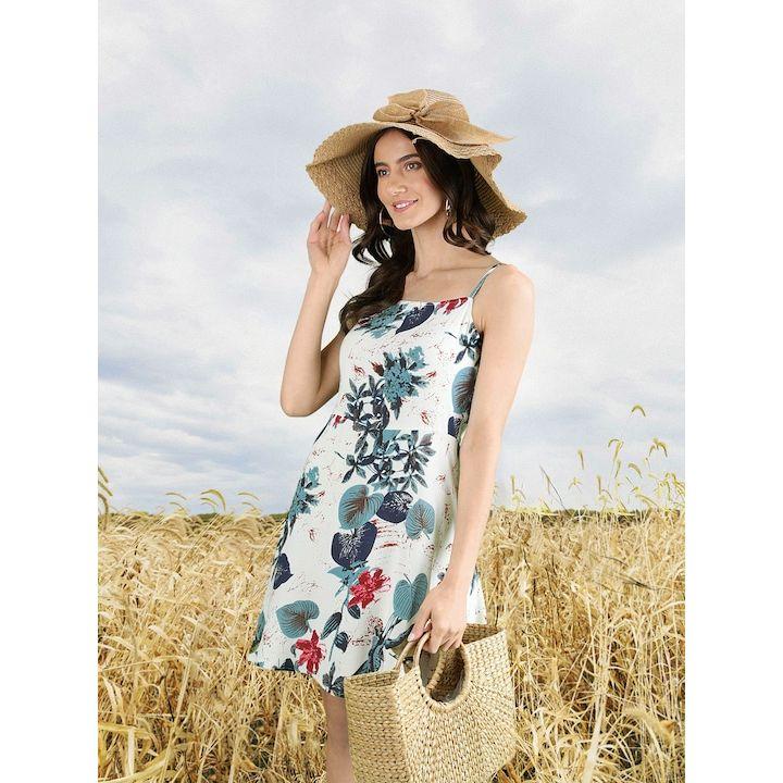 

Платье трапециевидной формы из разноцветного крепа с тропическим принтом M