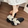 Sweet lace bow one-word female summer flat bottom cool slippers light and comfortable outer wear casual Korean version cool slippers