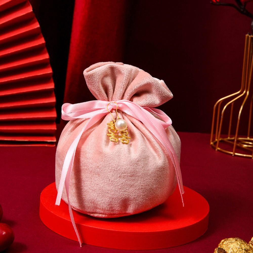 Traditional Drawstring Candy Bag Chinese Wedding Gift Bag Creative Flannel Gift Bag Party