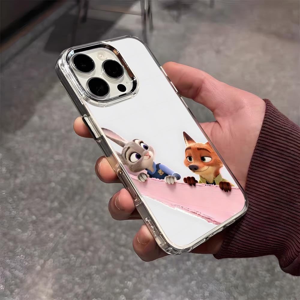 Anime Z-Zootopia Phone Case For IPhone 17 Air 16 E 15 14 13 12 11 Plus Pro Max Electroplated Transparent Soft Shell