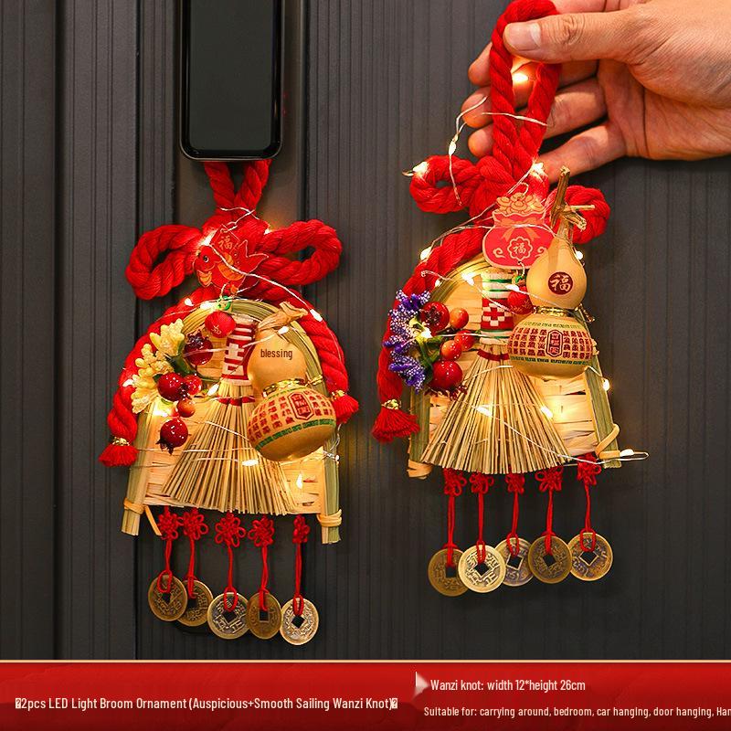 2025 Mid-Autumn Festival Broom Pendant with Wanzi Knot & Gourd Decor for Front Door