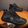 Men's High-top Leather Boots Casual Sneakers Winter Plush Shoes Snow Boots