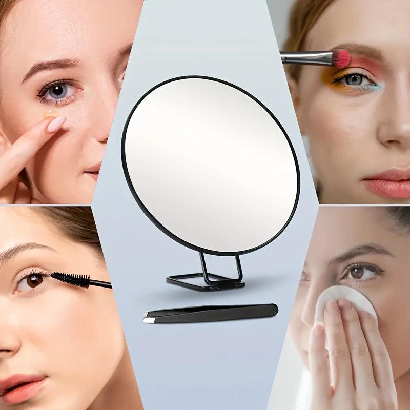 6-inch 50x Magnification Makeup Mirror with Stand, Tweezers, Suction Cup, & Blackhead/Pimple Magnifying Feature