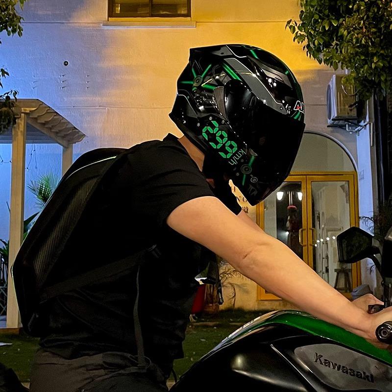 Helmet Motorcycle Men's Four Seasons Women's Full Helmet Breathable Personalized Bluetooth Locomotive Summer Double Mirror Hard Hat