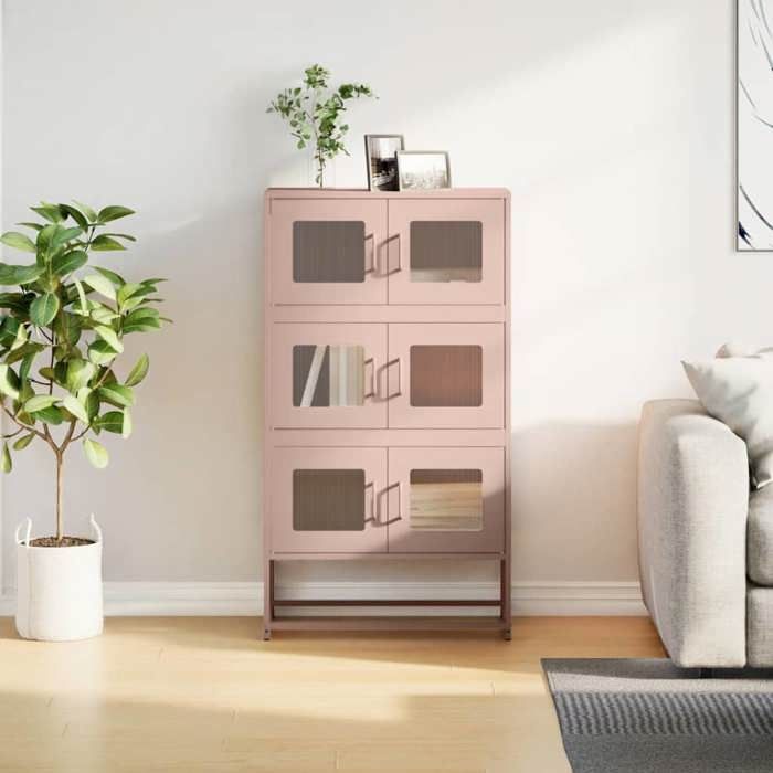 VidaXL Highboard Pink 68x39x123 Cm Steel, Cabinet, Storage Cabinet, Highboard, Sideboard, Tall Cabinet, 853351