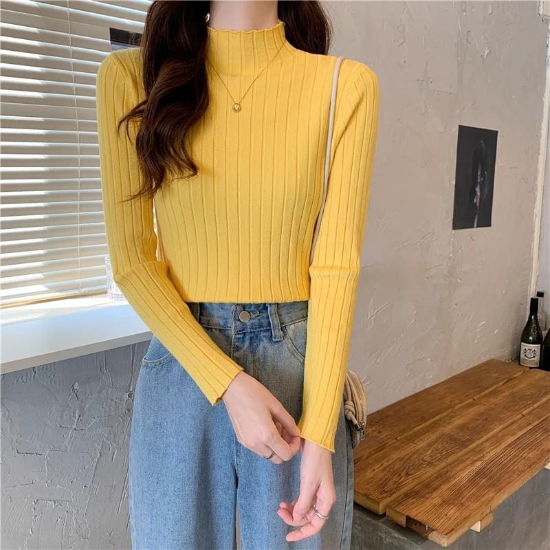 spring autumn Half turtleneck inner sweater women's bottoming shirt foreign style mid-neck slim long-sleeve knitted sweater tops