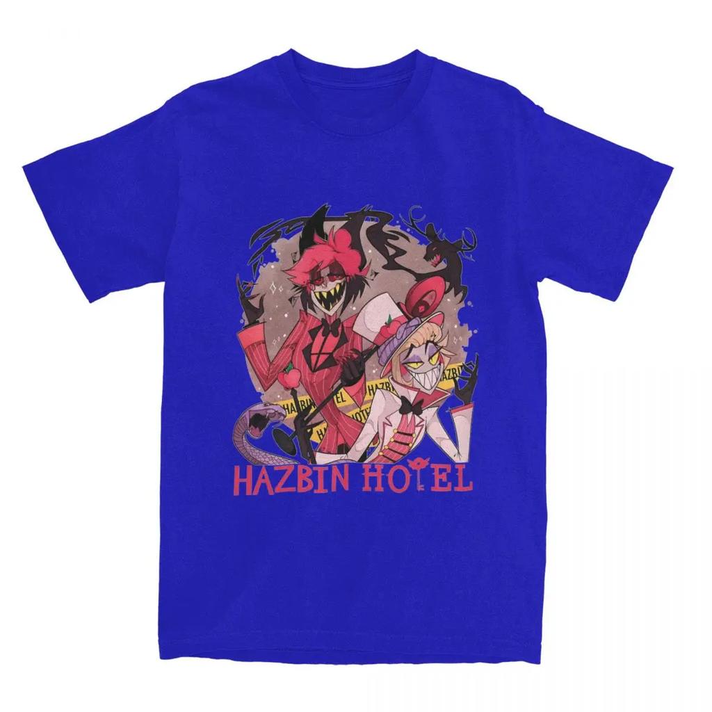 Cool Hazbins Hotels Alastor And Lucifer T-Shirts Men Round Neck 100% Cotton T Shirt Demon Short Sleeve Tees Printed Clothes