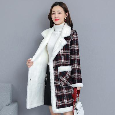 Winter Lamb Wool Woolen Coat Thick Plus Velvet Warm Cotton Coat Women Long Grid Parker Overcoat Plus Size Cold Trench Coats