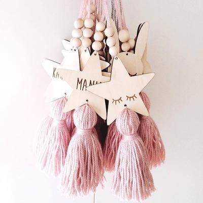Nordic Style Cute Star Shape Wooden Beads Tassel Pendant Kids Room Decor Wall Hanging Ornament for P