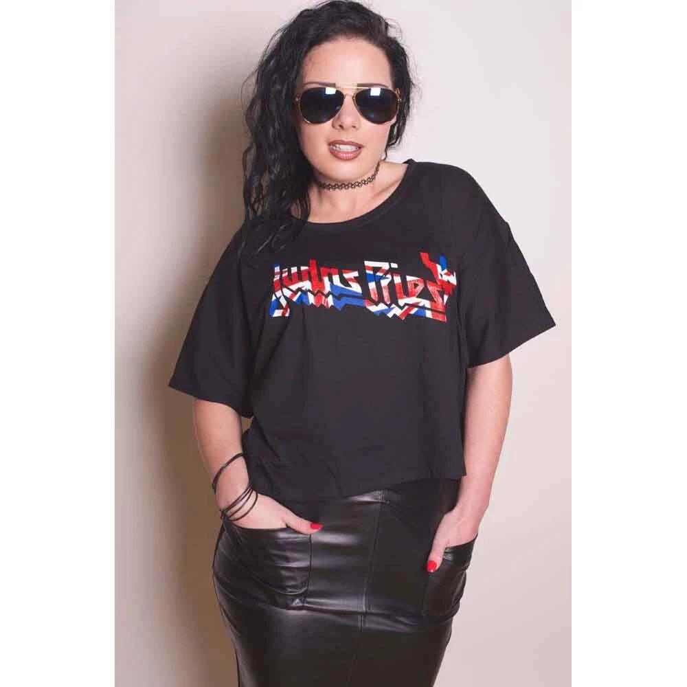 Judas Priest Women s Union Glitter Print Boxy T-Shirt, Black, Medium 4XL